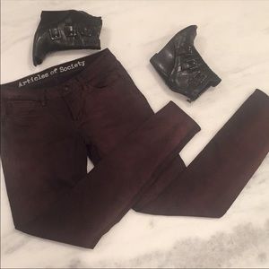 articles of society: wine skinny jeans: size 27